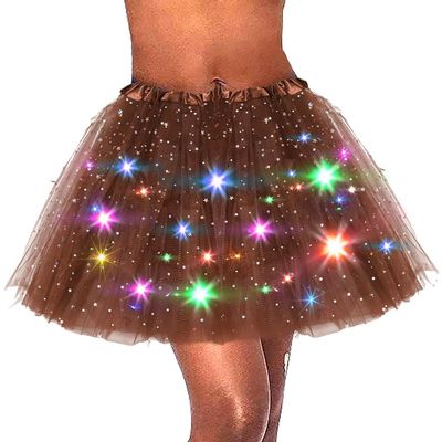 Dmaiy LED Tutu Skirt Women Tutus Skirts Light Up Tutu Layered Sparkly Skirt for Carnival Festival Costume Party Performance (Brown Star)