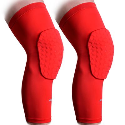 COOLOMG Basketball Knee Pads Compression Leg Sleeves for Volleyball Football Weightlifting Red L