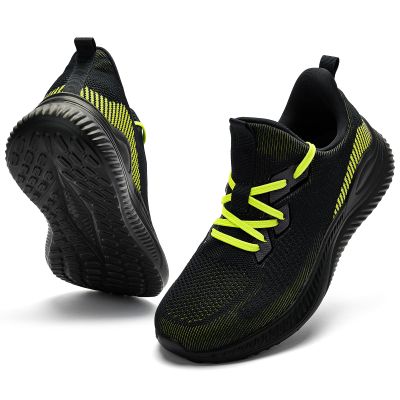 Akk Mens Hand Free Slip On Wide Walking Shoes Memory Foam Runnning Tennis Shoes Lightweight Breathable Casual Sneakers Black/Yellow