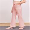 Haloumoning Girl's Flare Pants Kids High Waisted Button Multiple Pockets Yoga Bootcut Pants Full Length Bell Bottoms Pink view 4