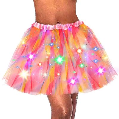 Dmaiy LED Tutu Skirt Women Tutus Skirts Light Up Tutu Layered Sparkly Skirt for Carnival Festival Costume Party Performance (Colorful Stars)