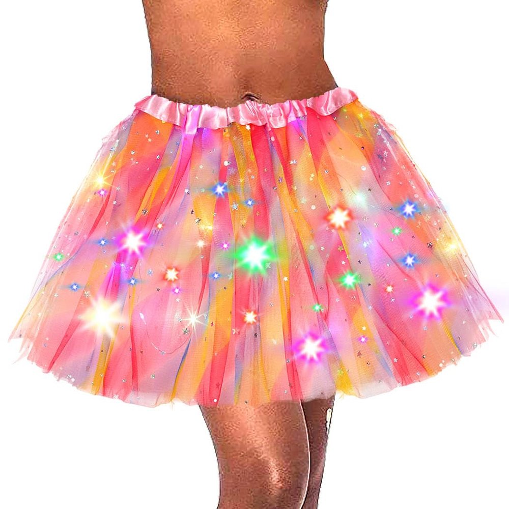 Dmaiy LED Tutu Skirt Women Tutus Skirts Light Up Tutu Layered Sparkly Skirt for Carnival Festival Costume Party Performance (Colorful Stars)