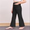 Haloumoning Girl's Flare Pants Kids High Waisted Button Multiple Pockets Yoga Bootcut Pants Full Length Bell Bottoms Black view 4