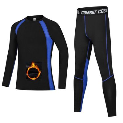 Echinodon Boys Compression Thermal Set Kids Sport Base Layer Long Sleeve Leggings Suit Fleece Lining Gym Tights Blue 30