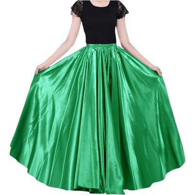 Ladies 90cm Satin Maxi Midi Skirt Long Dress Elastic Waist for Belly Dance Princess Party Cosplay Costume (St. Patrick's Green)