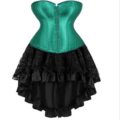 Corset Dress top Skirt Set Bustier Women Plus Size Vintage Burlesque Lingerie renissance Costume Halloween Green L