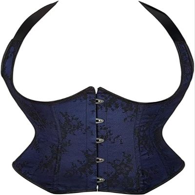 Underbust Corset with Strap Basques and Corsets Plus Size Top Lace up Jacquard Floral Vest Blue XS