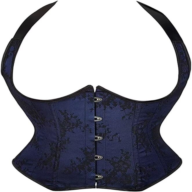 Underbust Corset with Strap Basques and Corsets Plus Size Top Lace up Jacquard Floral Vest Blue XS