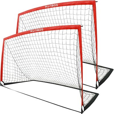 RUNBOW 9x5 ft Portable Kids Soccer Goal for Backyard Adult Junior Large Practice Soccer Net with Carry Bag Set of 2 (9x5ft, Red, 2 Pack)