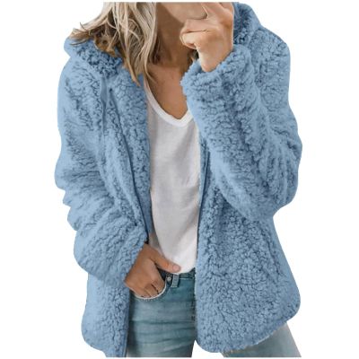 SACFOF Women Fuzzy Fleece Sherpa Jacket Long Sleeve Full Zip Warm Open Front Hooded Coat Oversized Winter Faux Fur Outwear
