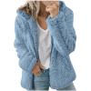 SACFOF Women Fuzzy Fleece Sherpa Jacket Long Sleeve Full Zip Warm Open Front Hooded Coat Oversized Winter Faux Fur Outwear view 1