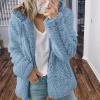 SACFOF Women Fuzzy Fleece Sherpa Jacket Long Sleeve Full Zip Warm Open Front Hooded Coat Oversized Winter Faux Fur Outwear view 2