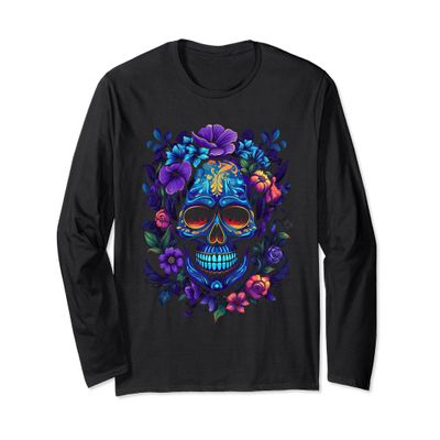 Skull Day of the Dead Floral Mexican Dia De Muertos Women Long Sleeve T-Shirt