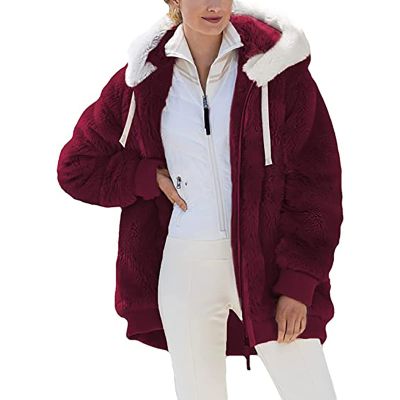 SACFOF Women Thicken Warm Winter Sharpa Jacket Fleece Warm Hoodie Outwear Plush Sweatshirt Thick Fuzzy Outdoor Overcoat