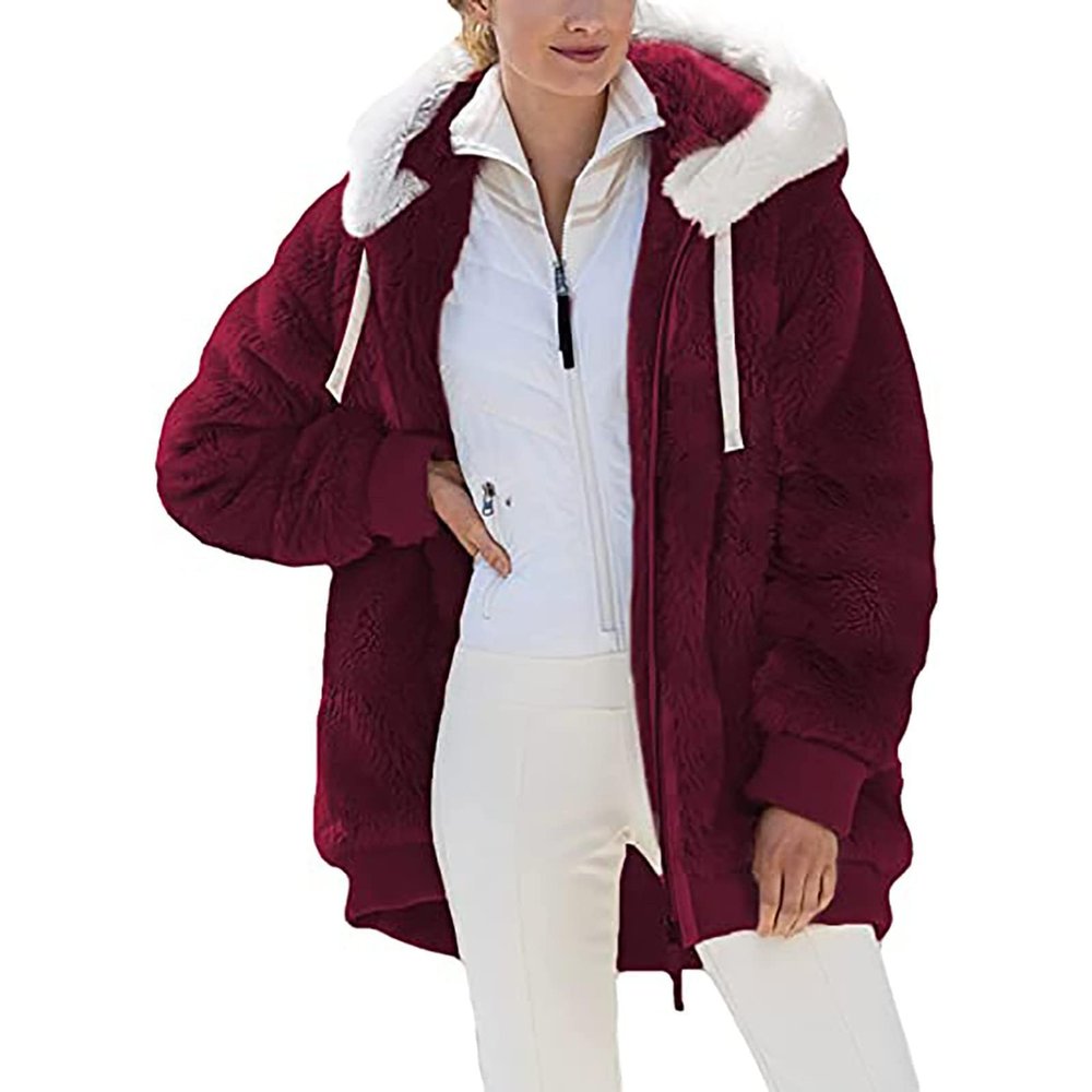 SACFOF Women Thicken Warm Winter Sharpa Jacket Fleece Warm Hoodie Outwear Plush Sweatshirt Thick Fuzzy Outdoor Overcoat