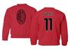 GamesDur Soccer Star Player Jersey Style Milan #11 Pulisic Youth Crewneck Sweatshirt (Red, Youth Small) view 1