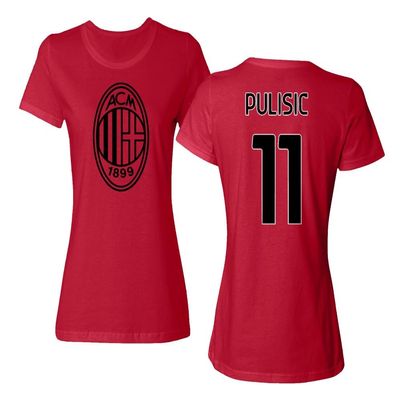 Soccer Star Player Jersey Style Milan #11 Pulisic Ladies' Crewneck T-Shirt (Red, Medium)