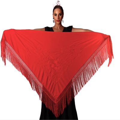 AMINA JAADE Mantn flamenco grande. Medida 75X35cm sin contar los flecos (11.8inch), bordado a una cara. (Red body, red embroidery)
