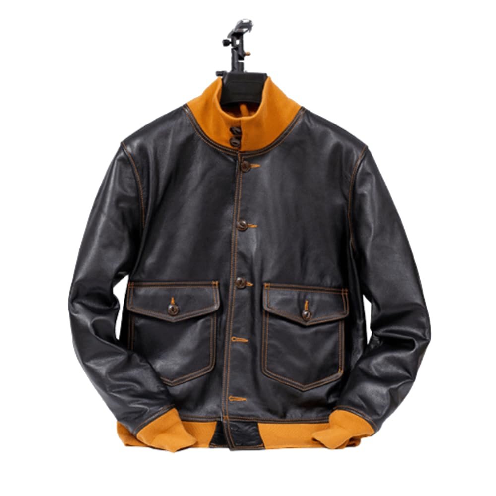 Couro Hide Men's leather jacket bomber cowhide coat Classic vintage leather cloth natural for men (US, Alpha, Medium, Regular, Regular, Black)