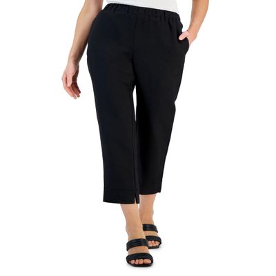Alfani Women's Linen Blend Pull-On Pants (Deep Black, X-Large)
