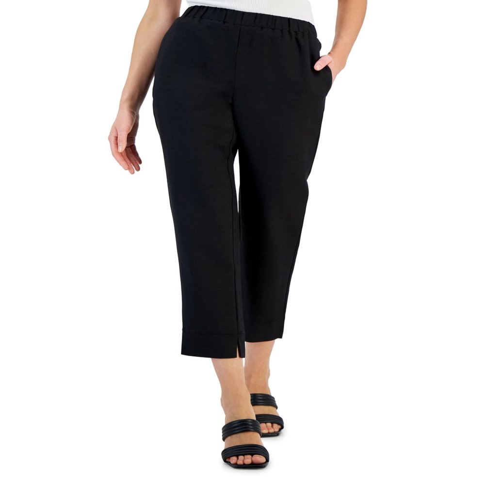 Alfani Women's Linen Blend Pull-On Pants (Deep Black, X-Large)