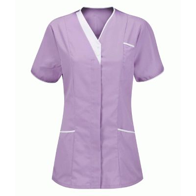 Housekeeping Scrubs for Women Short Sleeve V Neck Nurse Shirt Womens Stretch Medical Uniform Scrub Tops Pink