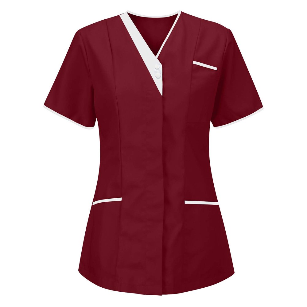 Housekeeping Scrubs for Women Short Sleeve V Neck Nurse Shirt Womens Stretch Medical Uniform Scrub Tops Red