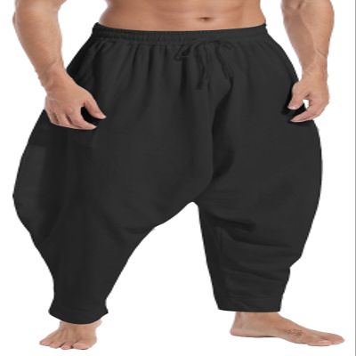 GUDEUBAI Mens Casual Harem Pants Baggy Elastic Drawstring Waist Aladdin Hippie Pant (XX-Large, A-Black)