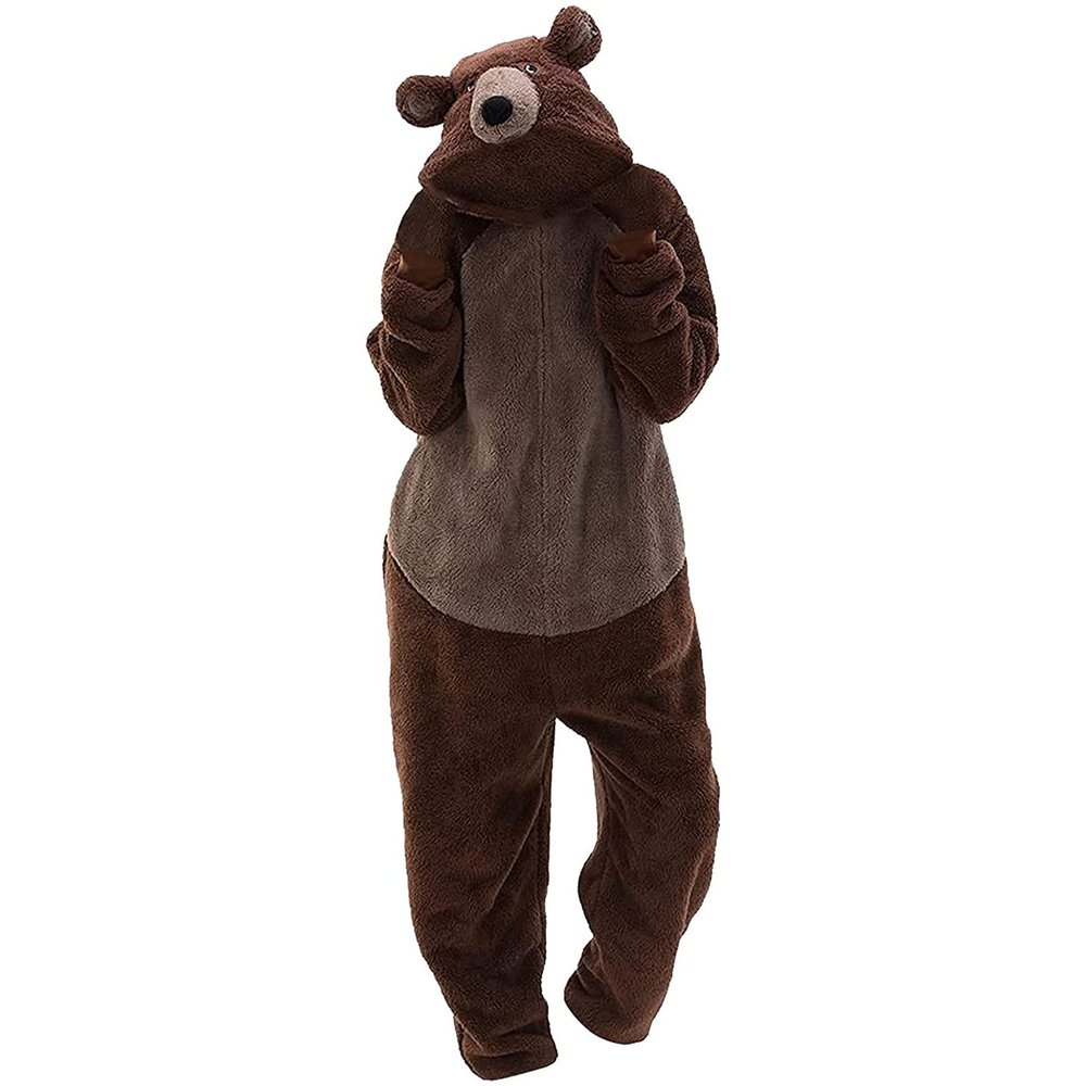 Bear Onesie Adult Women Funny Women's Novelty One-piece Pajamas Cute Winter Hooded Sleepwear Brown