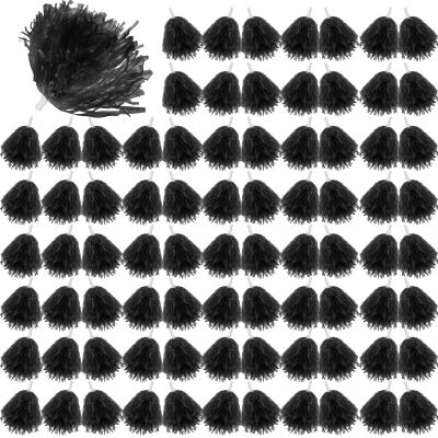 Meooeck 80 Pcs Cheerleading Pom Poms Sports Dance Spirit Cheer Pompoms with Handles Plastic Cheerleader Stuff for Sport Game Gymnastics Football Basketball Sports Team Dance Club Party(Black)