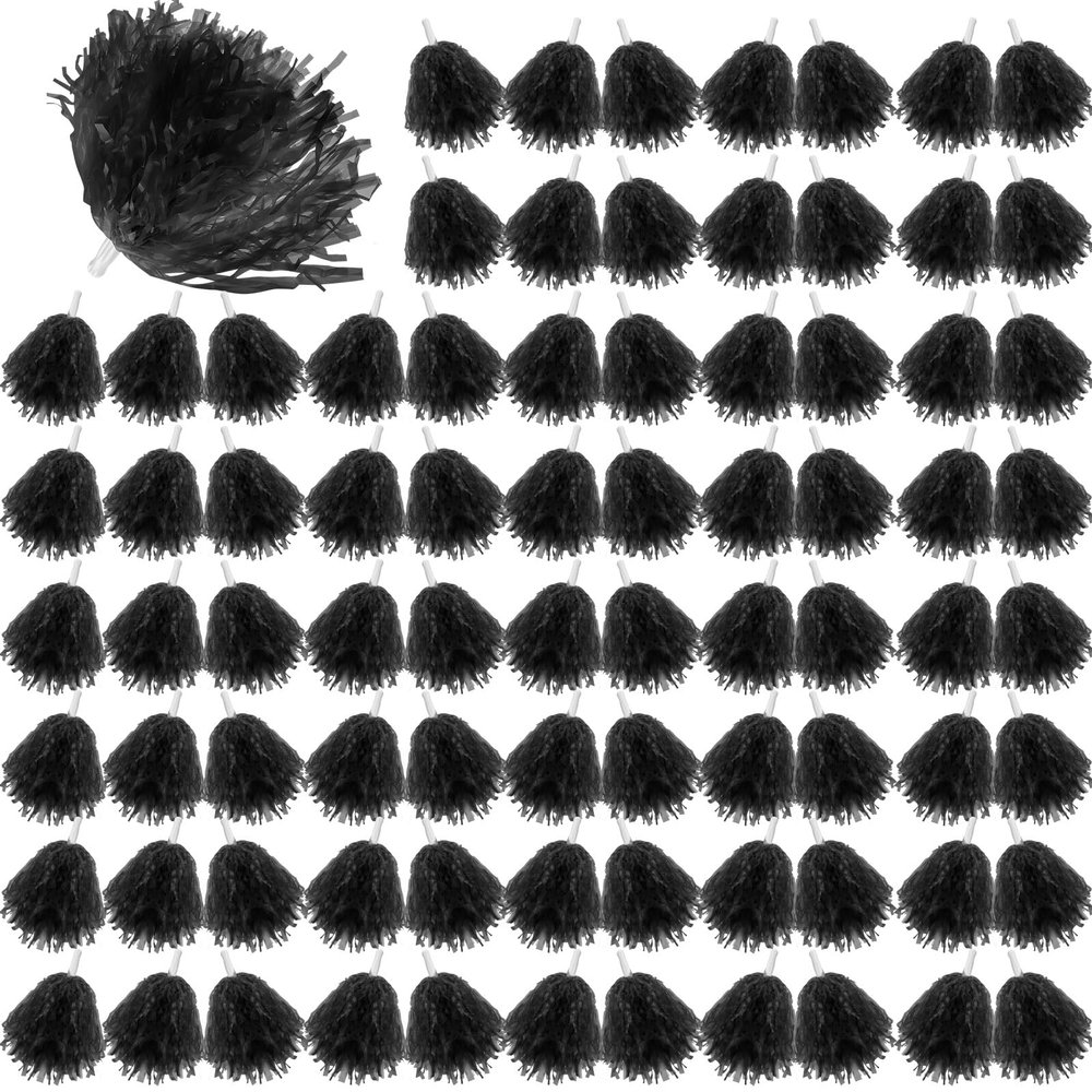 Meooeck 80 Pcs Cheerleading Pom Poms Sports Dance Spirit Cheer Pompoms with Handles Plastic Cheerleader Stuff for Sport Game Gymnastics Football Basketball Sports Team Dance Club Party(Black)