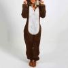 Adult Onesie Pajamas for Women Funny Animal Cute One Piece Sleepwear Womens Sherpa Fleece Hooded Jumpsuits Coffee view 2