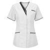 Housekeeping Scrubs for Women Short Sleeve V Neck Nurse Shirt Womens Stretch Medical Uniform Scrub Tops White view 1