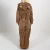 Adult Onesie Pajamas for Women Funny Animal Cute One Piece Sleepwear Womens Sherpa Fleece Hooded Jumpsuits Khaki view 3