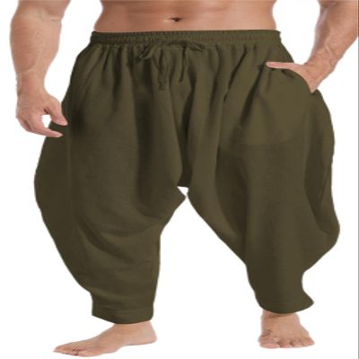 GUDEUBAI Mens Casual Harem Pants Baggy Elastic Drawstring Waist Aladdin Hippie Pant (Large, A-Green)
