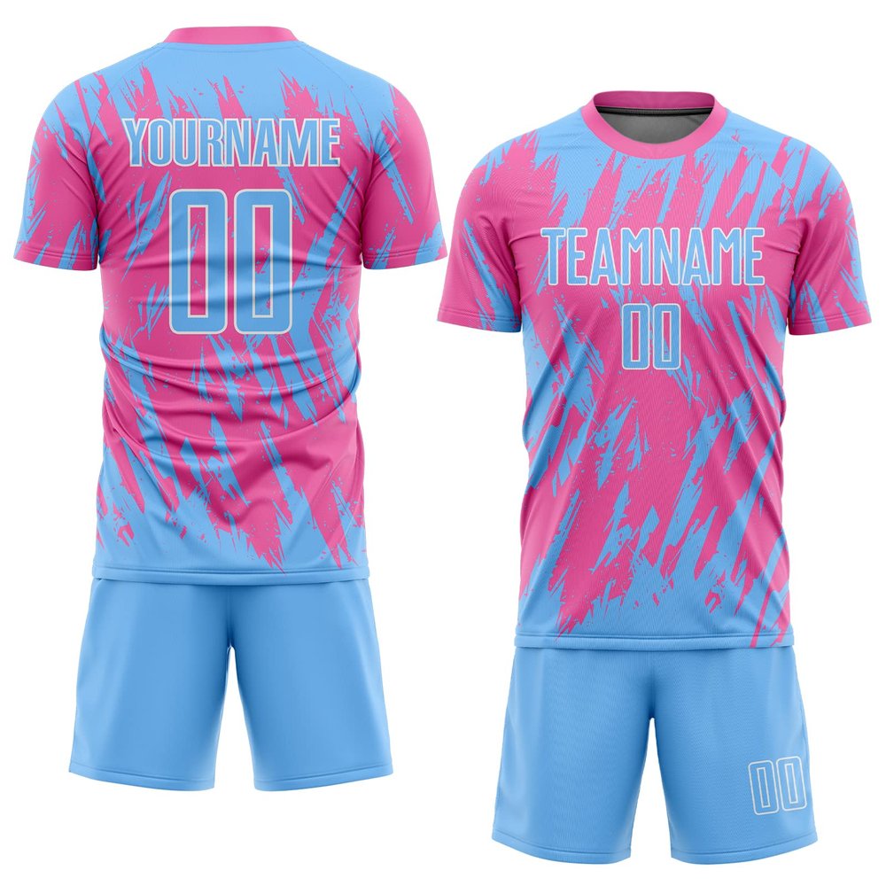 Customized Soccer Jerseys Pink and Sky Blue, Personalized Soccer Uniforms Sports T-Shirts and Shorts Sets with Name & Team Number Printed for Youth Teens Boys Girls Men Women