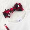 Ikevan Baby Girls Contrast Trim Outfits Xmas Toddler Long Sleeve Cartoon Print Plaid Dress Suspender Skirt (White, 3-6 Months) view 2