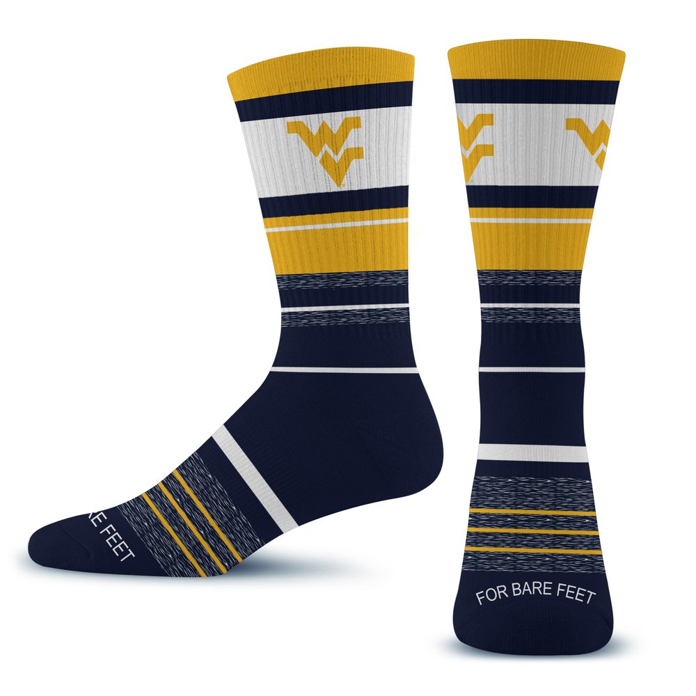 For Bare Feet NCAA WEST VIRGINIA MOUNTAINEERS Friday Dress Sock Team Colors Large