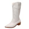 Ladmiple Cowboy Boots For Women Black Cowboy Boots for Women Embroidered Pull-On Chunky Stacked Heel Cowgirl Knee High Western Boots Wide Calf Mid Heel Retro Fashion Tall Boot view 1