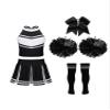 Aislor Kids Girls Cheerleading Cheer Leader Uniform Dance Outfits Crop Top with Pleated Skirt Pom Pom Hair Tie Socks A Black&White 6 Years view 1