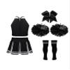 Aislor Kids Girls Cheerleading Cheer Leader Uniform Dance Outfits Crop Top with Pleated Skirt Pom Pom Hair Tie Socks A Black&White 6 Years view 2