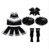 Aislor Kids Girls Cheerleading Cheer Leader Uniform Dance Outfits Crop Top with Pleated Skirt Pom Pom Hair Tie Socks A Black&White 6 Years view 3
