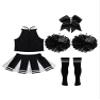 Aislor Kids Girls Cheerleading Cheer Leader Uniform Dance Outfits Crop Top with Pleated Skirt Pom Pom Hair Tie Socks A Black&White 6 Years view 4