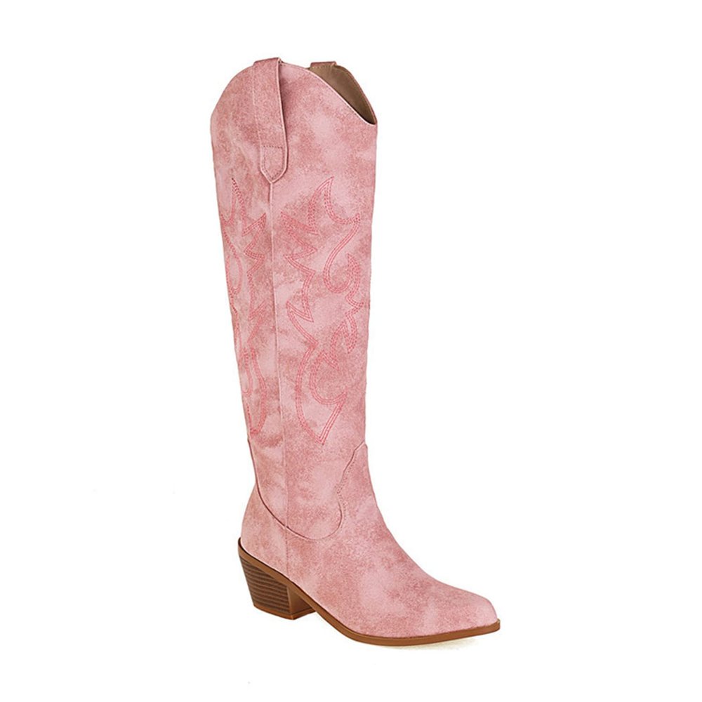 Cowgirl Boots Women Square Toe Short Women's Cowgirl Embroidered Western Cowboy Boots, Mid Calf Booties Pointed Toe Chunky Heel Pull On Fashion Design Western Boots for Ladies, Party and Outdoor