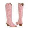Cowgirl Boots Women Square Toe Short Women's Cowgirl Embroidered Western Cowboy Boots, Mid Calf Booties Pointed Toe Chunky Heel Pull On Fashion Design Western Boots for Ladies, Party and Outdoor view 4