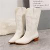 Ladmiple Cowboy Boots For Women Mid Calf White Cowgirl Boots for Women, Western Cowboy Boots for Women Knee High Tall Pointed Toe Embroidered Pull On Zipper Stitching Chunky Heel Fashion Boots view 3