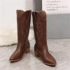 Ladmiple Cowboy Boots For Women White Sparkly Women's Embroidered Western Cowboy Boots Knee High Stitching Almond Medium Heel Chunky Heel Pointed Toe Fashion Retro Classic Boot Pull-On view 2