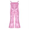 Sxiwei Kids Girls 70s 80s Disco Movie Character Costume Sequins Bell Bottom Jumpsuit for Stage Performance Pink 14 Years view 2