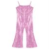 Sxiwei Kids Girls 70s 80s Disco Movie Character Costume Sequins Bell Bottom Jumpsuit for Stage Performance Pink 14 Years view 3