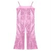 Sxiwei Kids Girls 70s 80s Disco Movie Character Costume Sequins Bell Bottom Jumpsuit for Stage Performance Pink 14 Years view 4